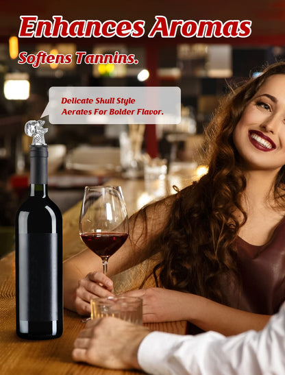 Skull Wine Aerator Pourer Spout, Olive Oil Liquor Bottle Decanter, Silver Plated Creative Gifts for Alcohol Spirits Whiskey Lover