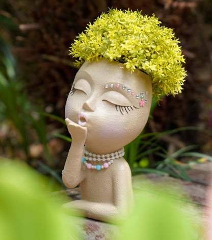 COMODID Cute Plant Pot Head Planter,Face Planters Pots Head,Succulent Pots,Unique Planters,Decorative Pots for Plants Indoor,Funny Plant Pots,Face Vase (Khaki)