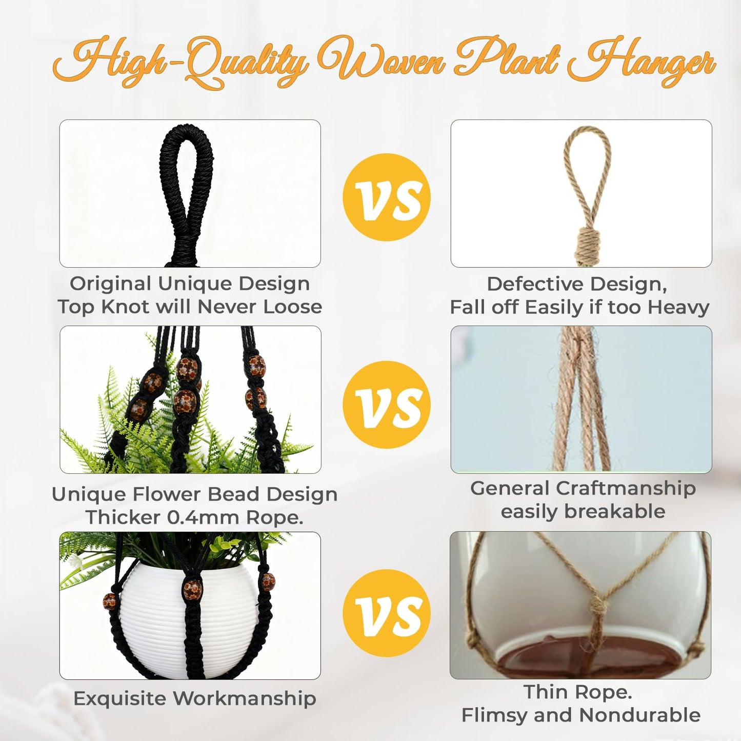 HOREAKHJ 35 Inch Macrame Plant Hanger, Large for up to 15 Inch Pot Extra Long Hanging Planter Holder Basket with Wood Beads for Indoor Outdoor Home Decor (Black, 1-Pack)
