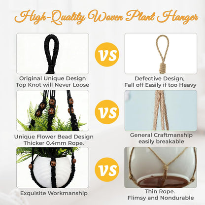 HOREAKHJ 35 Inch Macrame Plant Hanger, Large for up to 15 Inch Pot Extra Long Hanging Planter Holder Basket with Wood Beads for Indoor Outdoor Home Decor (Black, 1-Pack)