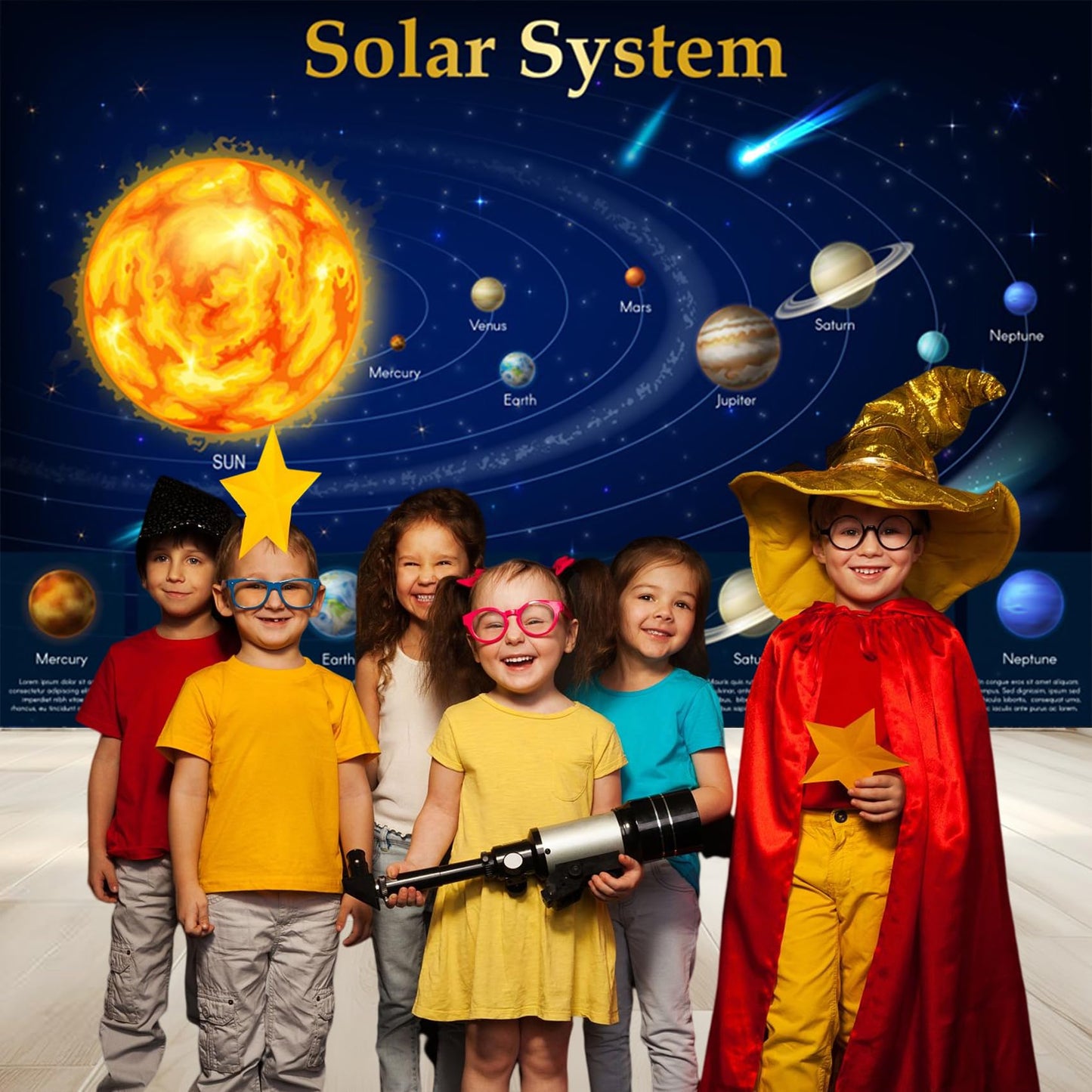 Renaiss 7x5ft Solar System Backdrop Planets Educational Lecture Backdrop Science Outer Space Unit Poster for Students Classroom Galaxy Chart Banner School Bulletin Board Supplies Kids Bedroom Decor