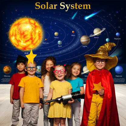 Renaiss 7x5ft Solar System Backdrop Planets Educational Lecture Backdrop Science Outer Space Unit Poster for Students Classroom Galaxy Chart Banner School Bulletin Board Supplies Kids Bedroom Decor
