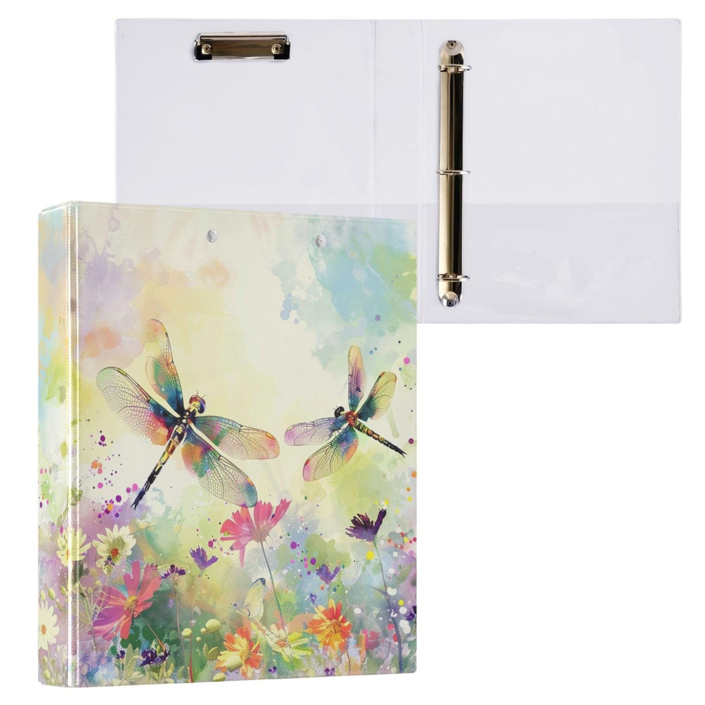 Dragonfly Round Ring Binders 1.5 Inch Flowers 3 Ring Clipboard Binder for Office School Work Supplies File Folder Document 200 Sheet Capacity Easy Open
