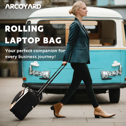 Arcoyard Rolling Laptop Bag, Rolling Briefcase for Women with Waterproof Pocket, 16 Inch Computer Bag, Underseat Carry On Luggage with Wheels for Work Travel Business, Lightweight Beige Brown