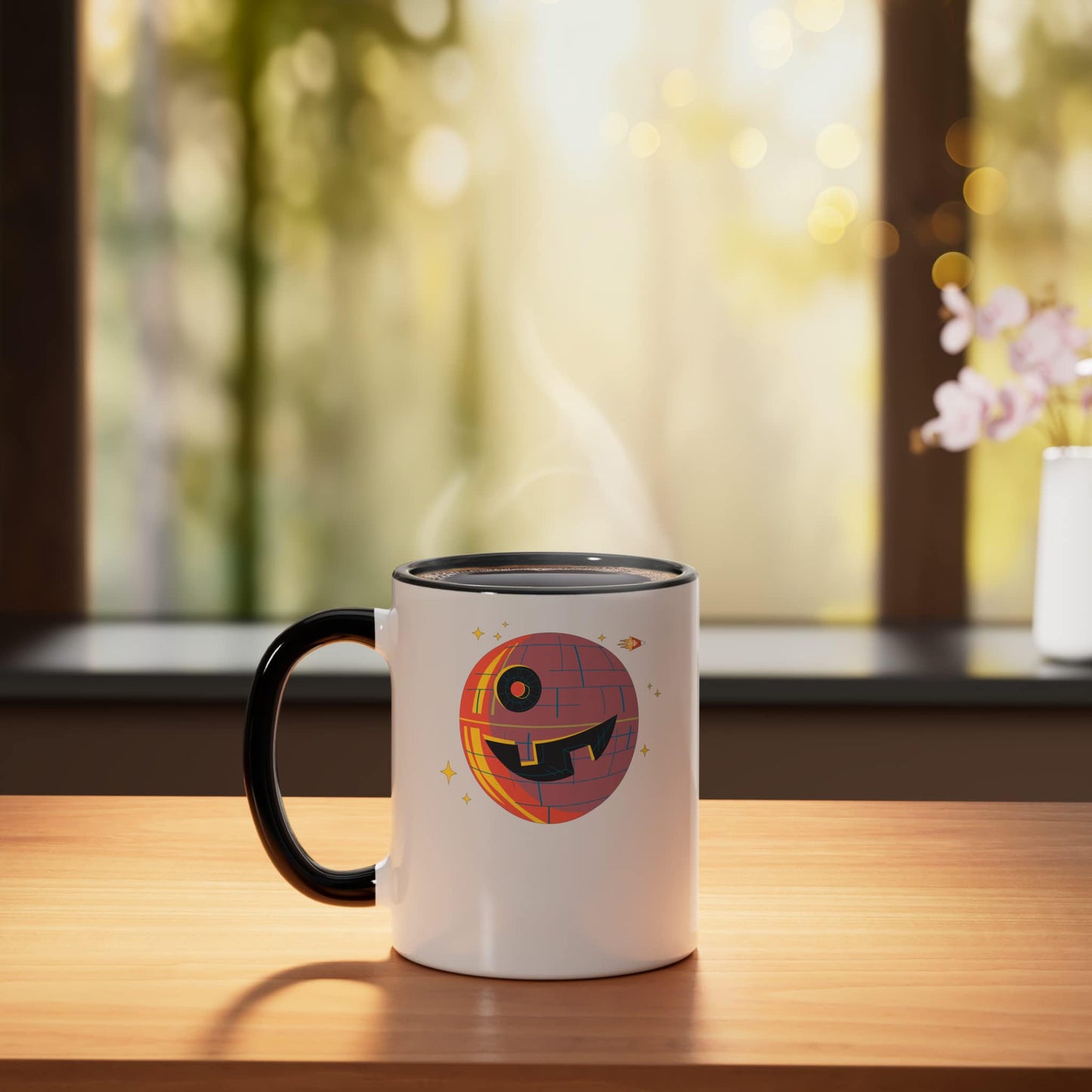 Star Wars Death Star Pumpkin Jack o Lantern Funny Halloween Ceramic Mug, Black/White