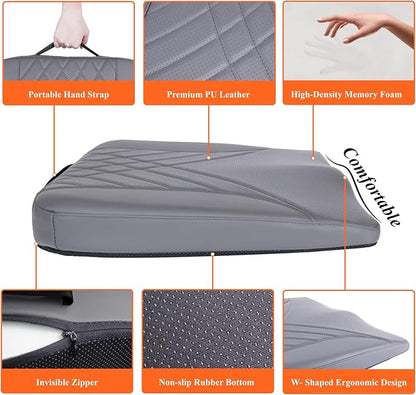 kingphenix Premium Car Seat Cushion, Memory Foam Driver Seat Cushion to Improve Driving View- Coccyx & Lower Back Pain Relief - Seat Cushion for Car, Truck, Office Chair (Leather Gray)