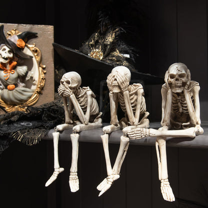 Newman House Studio Halloween Statues No-Evil Skeleton Collectible-Figurines - Realistic Skull Decorations See Speak Hear No Evil Home Decor Set of 3, 2.3L x 4W x 4.3H inch