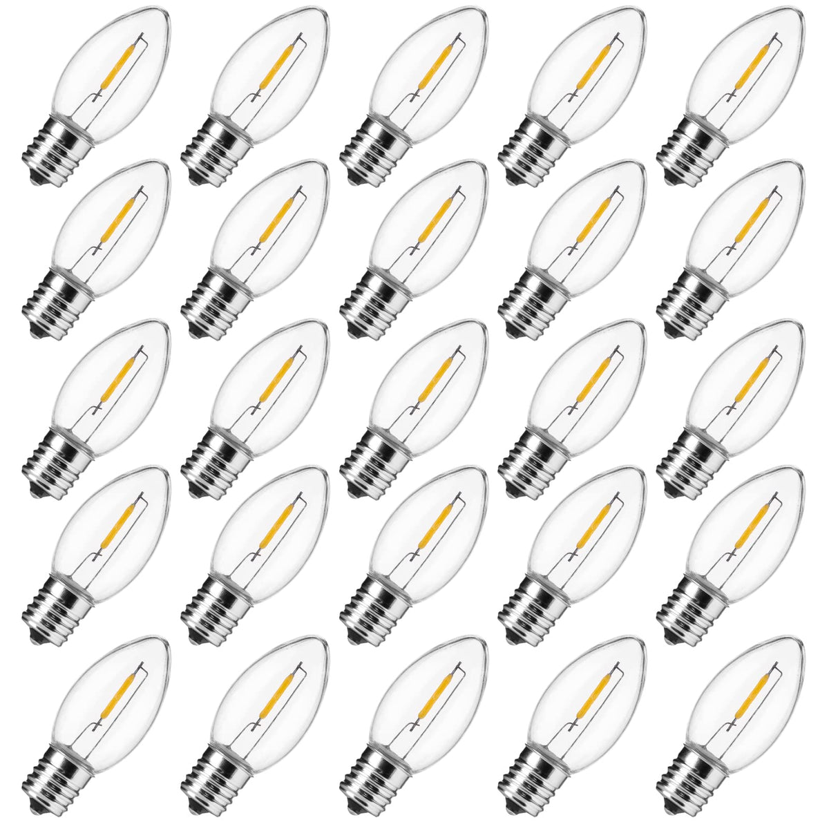 Minetom C9 LED Christmas Light Bulbs, 25 Pack, Warm White, Shatterproof Plastic, E17 Base, Dimmable Holiday Lights