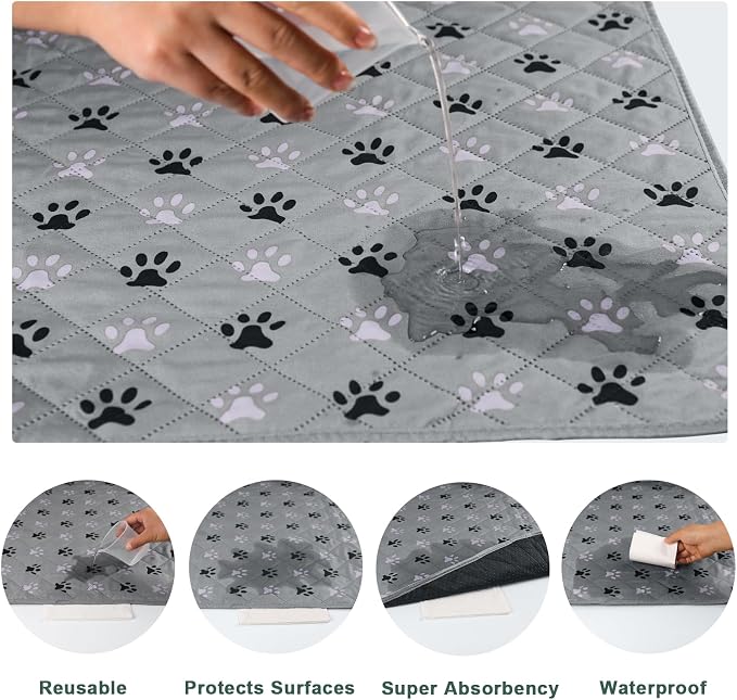 JERIA 2 Pack 72"x 72" Waterproof Non Slip Wee pad，Reusable Washable Pee Pads for Dogs，Absorbent and Leakproof Training Mats for Potty, Bed, Sofa, Potty Training