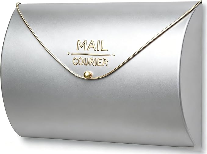 Metallic Silver Wall Mount Mailbox for Outside,Waterproof Metal Mailboxes with Rust-Proof Galvanized Steel,Large Capacity Envelope Mailbox for House,12.99 x 10.35 x 3.5 Inch