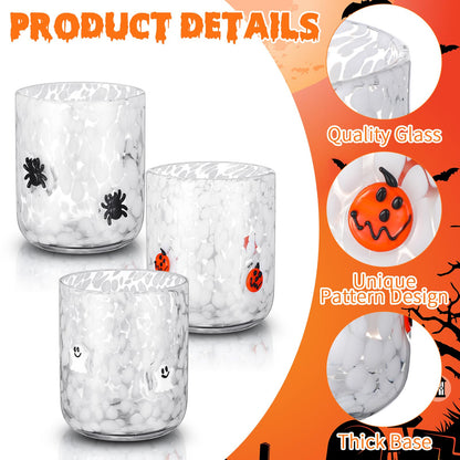 Reallnaive 3 Pcs Halloween Drinking Glasses Cups 14 oz Ghost Pumpkin Spider Icon Juice Glass Cups Halloween Stemless Wine Glasses for Holiday Drinkware Friends Lovely Gifts Party Decoration