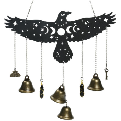 Witch Eagle Bells Wall Hanging - Witchy Home Decor with Moon Phases & Stars, Witchy Decor Aesthetic Wind Chime for Gothic Bedroom Bathroom Home Halloween Wall Decorations