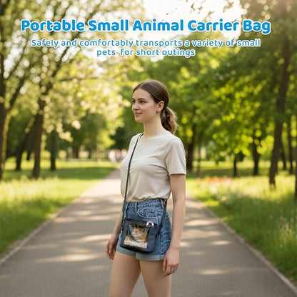 Small Animal Carrier Bag, Breathable, Adjustable & Removable Shoulder Strap & Hand-Carry Design, Clear Front Window, Washable for Hamsters & Sugar Gliders, 7.1 x 3.5 x 5.5 in