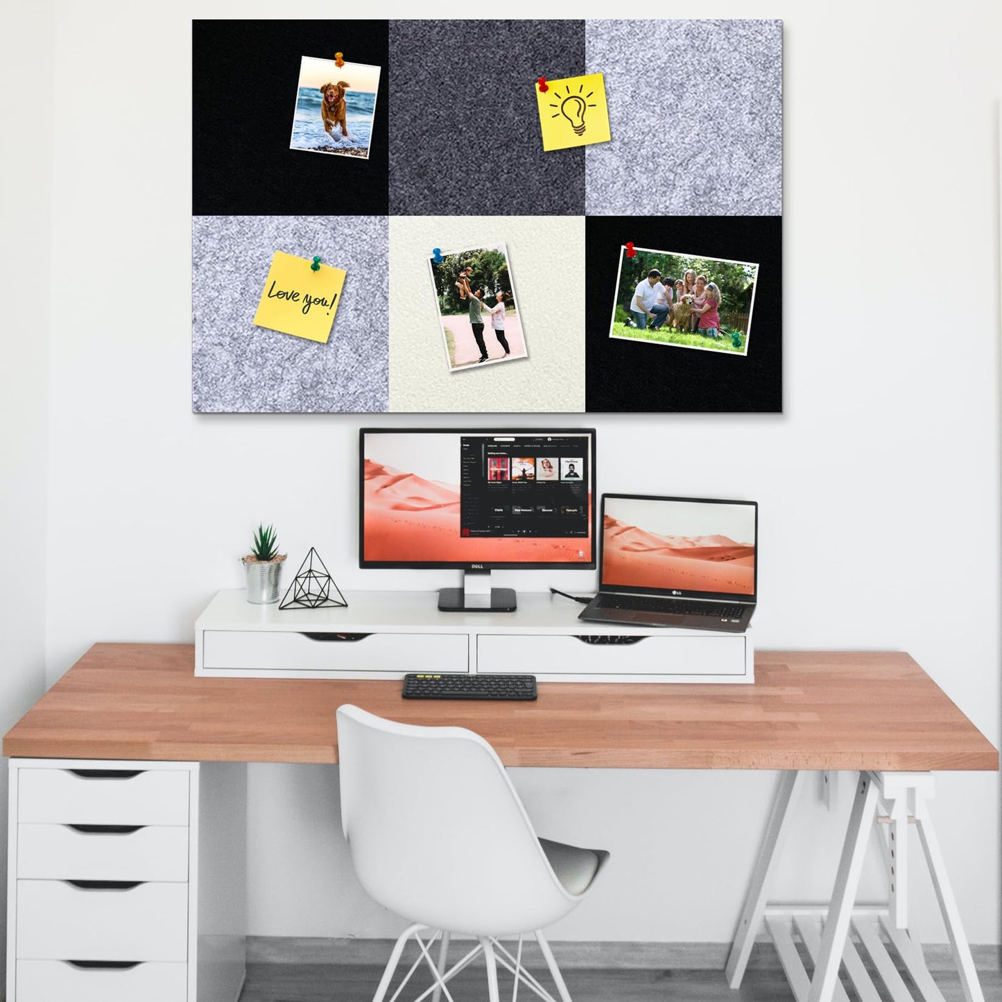 HULAVO Square Felt Cork Bulletin Board Tiles, Self Adhesive DIY Felt Pin Board for Wall 30" x 20" with 35 Pushpins for Office School Home Wall Decor Stickers Memos Photos Display (Gradual Grey)