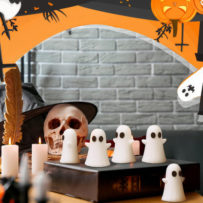 Lunmon 50 Pcs Mini Ghosts Bulks,Small Cute White PVC Ghost Figurines, Tiny Halloween Miniatures for Spooky Tiered Tray Decor, Home Tabletop Shelf Centerpieces Party Favors,1.49 inch