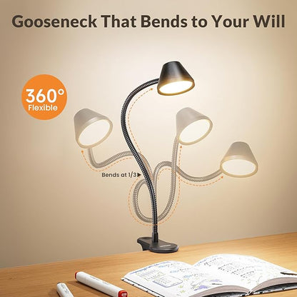 LEPOWER Clip on Light, Reading Lights for Books in Bed with 5 Colors & Stepless Dimming, RG0 Eye-Care, Auto Timer & Night Light, Strong Clamp for Headboard, Bedside, Desk, Black