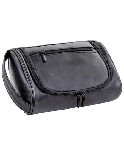 Cumbanho Mens Toiletry Bag, Compact Dopp Kit for Men Travel, PU Leather Shaving Kit, Water-Resistant Minimalist Organizer with Wrist Strap, Travel Toiletry Bag, Gift for Men,Small 9X5.9X3 Inch Black
