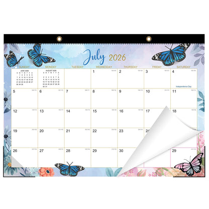 ZTX Desk Calendar 2026-2027,18 Month Academic Desk Calendars,17"x12" Jul.2026-Dec.2027 Calendar with Clear Plastic Cover for Teacher School Year Home Butterfly