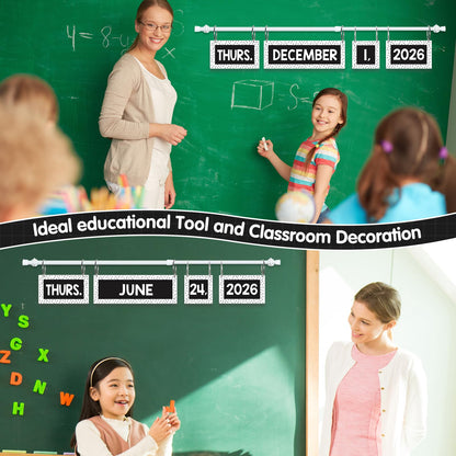Magnetic Black and White Flip Calendar Bulletin Board Set, 60 Calendar Cards with Adjustable Magnetic Rod, Polka Dot Classroom Calendar Date Cards Set for Class Whiteboard Decor Back to School Teacher Supplies