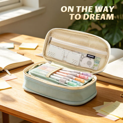 EASTHILL Big Capacity Pencil Pen Case Office College School Large Storage High Capacity Bag Pouch Holder Box Organizer Blue (Cyan)
