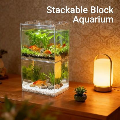 4 PCS Small Betta Fish Tank, 0.2 Gallon Mini Aquarium Tank, Cube Stackable Fish Bowl, Tiny Desktop Tank for Small Fish, Insect, Shrimp, Turtle, Spider