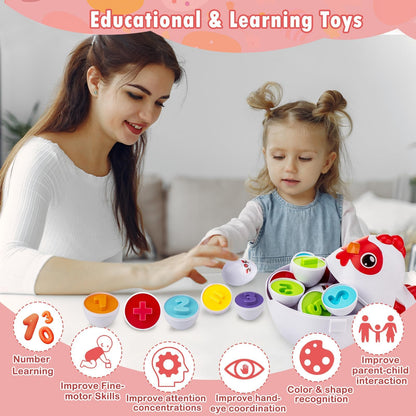VROGTIK Easter Egg Matching Game, 24-Piece Easter Basket Stuffers for Kids, Color Shape Number Recognition Educational Toddler Toys, Chicken Storage Box Preschool Learning Toy for Boys Girls