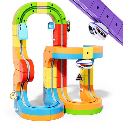 KlickRail Electric Train Set Flexible Race Track for 3 4 5 6 7 8 years old boys and girls, Building Toy Train Track Gravity-Defying 3D Embedded Layouts & Motorized Car, STEM Gif(Advanced Set(48 Piece)