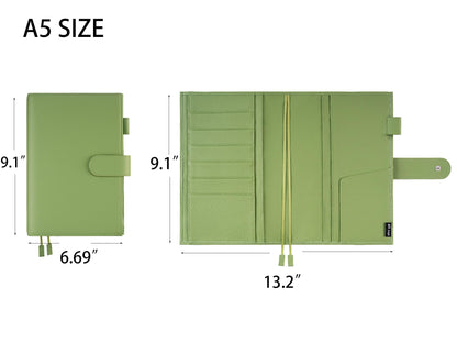 Genuine Leather A5 Notebook Cover Fits Hobonichi Cousin, Stalogy, LEUCHTTURM1917 and Midori MD Planners, with Pen Loop, Card Slots, Bookmarks and Back Pocket(Green)
