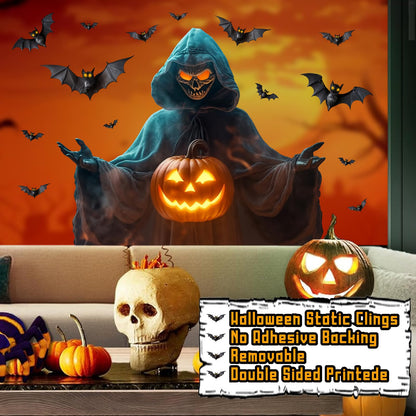 Halloween Window Decorations Clings Large Ghost Decals for Glass Door Double Sided Scary Window Decal Removable Indoor Halloween Party Supplies Spooky Bats Static Decal for Home Office Holiday Decor
