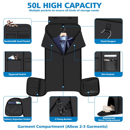 Convertible Garment Bags for Travel - Carry on Garment Duffle Bag with Backpack Straps for Men Women, 4 in 1 Large Travel Duffel Bags with Shoes Compartment Hanging Suit Dress Weekender Bag 3pcs Set