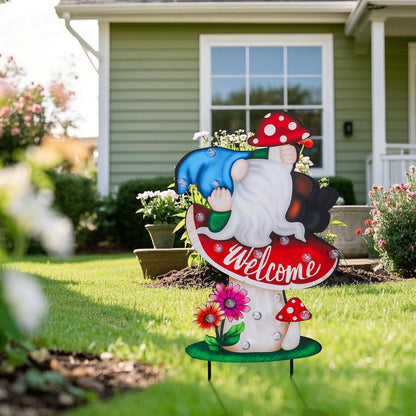 WONDER GARDEN Decorative Garden Stakes - Lighted Mushroom and Gnome Yard Sign Stakes with Flower, Spring Signs for Outdoor, Porch, Yard,Flower Bed Decor