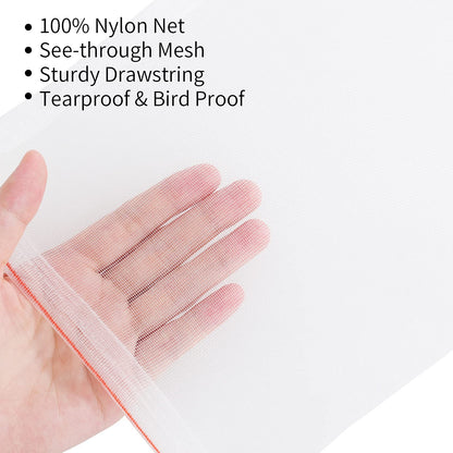 Kikhope 50 Pcs Fruit Protection Bags, 14"x10" Fruit Netting Bags, Garden Netting Bags with Drawstring, Fruit Tree Bags, Netting Barrier Bags for Protecting Fruits and Vegetables
