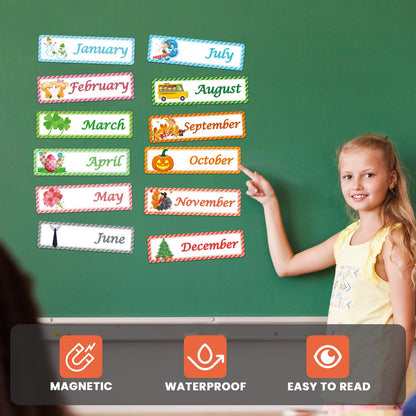 Months of The Year for Classroom,Educational Calendar Magnets for Whiteboard,Magnetic Days of The Month for Whiteboard,Perfect for Kids Learning, Teachers & Parents (Month)