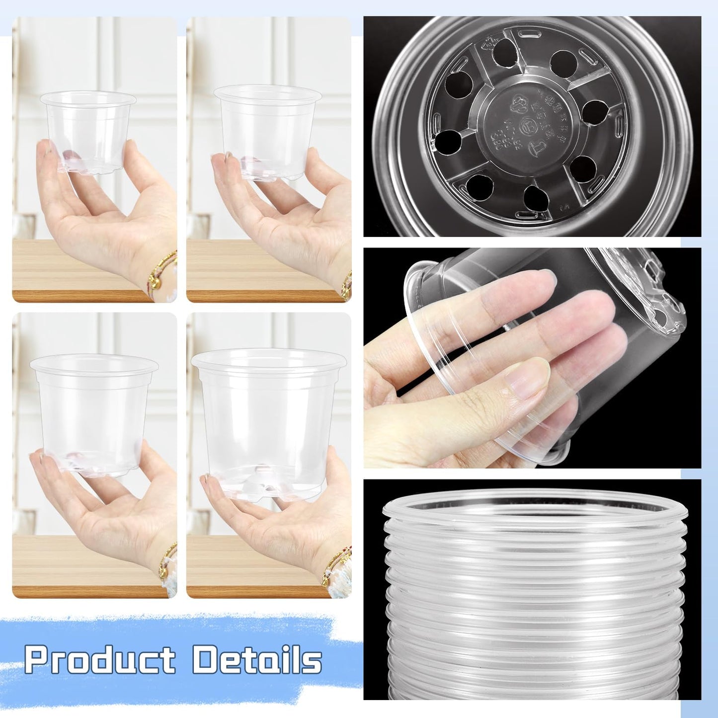 VOKOY 40 Pack 5/4/3/2.75 Inch Clear Nursery Pots with 40 Plant Labels, Clear Plant Pots with Drainage Hole Plastic Transparent Variety Pack Garden Flower Seedling Pot Small Planter Containers