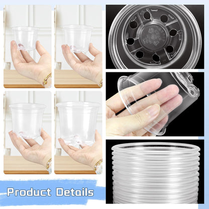VOKOY 40 Pack 5/4/3/2.75 Inch Clear Nursery Pots with 40 Plant Labels, Clear Plant Pots with Drainage Hole Plastic Transparent Variety Pack Garden Flower Seedling Pot Small Planter Containers