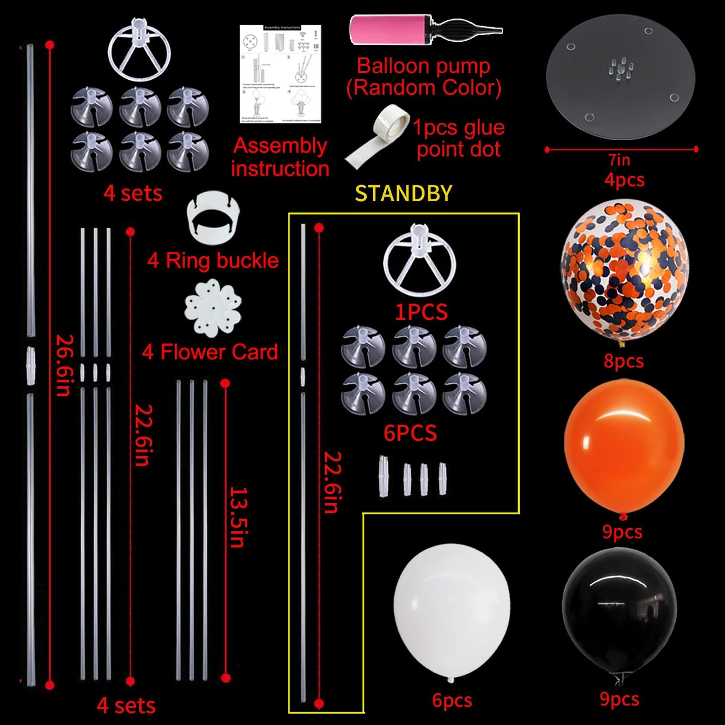 TONIFUL 4 Set Halloween Balloons Black Orange Confetti White Balloon Stand Centerpiece Table Decorations for Halloween,Celebration Party Bar,Anniversary,Graduation Decoration 2026