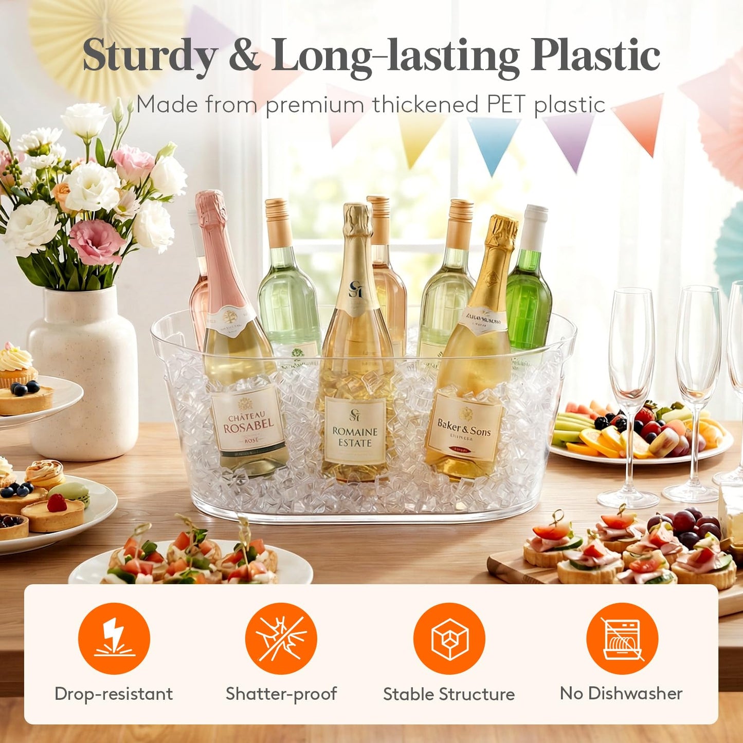 Lifewit 13L Ice Bucket for Parties 2 Pcs, Large Plastic Drink Cooler for Champagne Wine, Beer, Clear Beverage Tub for Mimosa & Cocktail Bar, Portable Chiller for Party Hosting & Serving