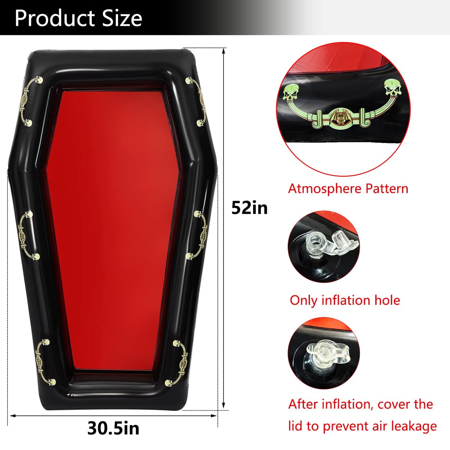 Belit Inflatable Coffin Cooler, 52 Inch Drink Containers for Halloween Party, Pool Party, Spooky Decor
