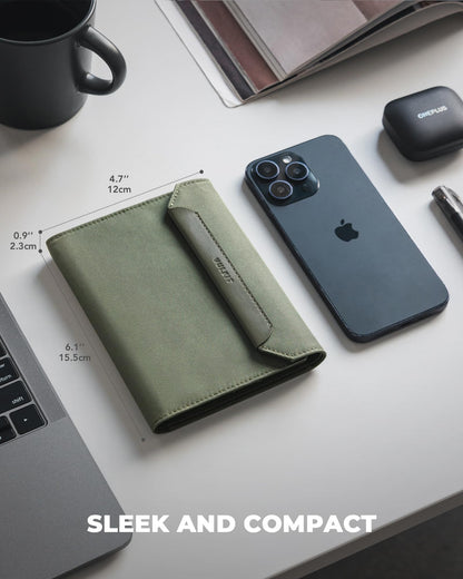 VULKIT Passport Wallet with Detachable AirTag Holder, Vegan Leather Passport Holder, RFID Blocking, Travel Essential, Magnetic Closure, Green