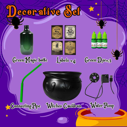 Halloween Decor Indoor - Cauldron Decorations with Skeleton, Magic Floating Potion Bottles & Fog Maker -Scary Witches Cauldron Halloween Party Decoration for Home kitchen Table