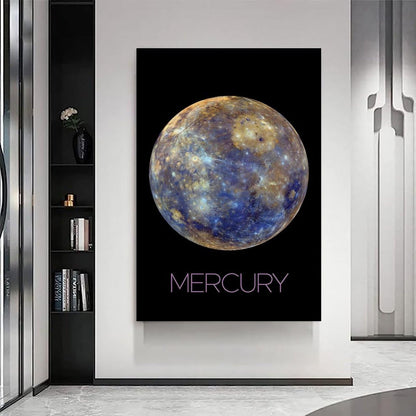 Solar System Planets Canvas Wall Art - Mercury Planet Space Poster for Kids Room Bedroom Classroom, STEM Educational Astronomy Decor, Science Gift for Boys Girls, 16x24 Inch Framed