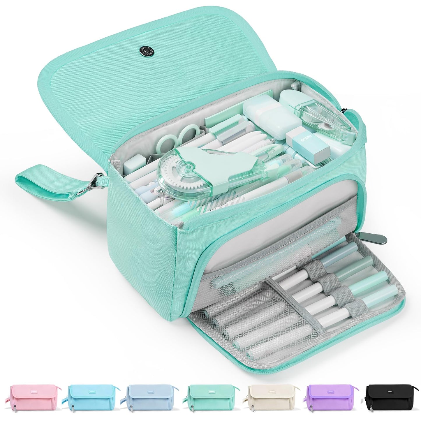 Sooez Super Large Pencil Case, Big Capacity Pencil Bag with 3 Compartments, can hold 100 pencils,Cute Pencil Pouch with Zipper,Portable Stationery Pen Bag, School Supplies For Teen Girls,Mint Green