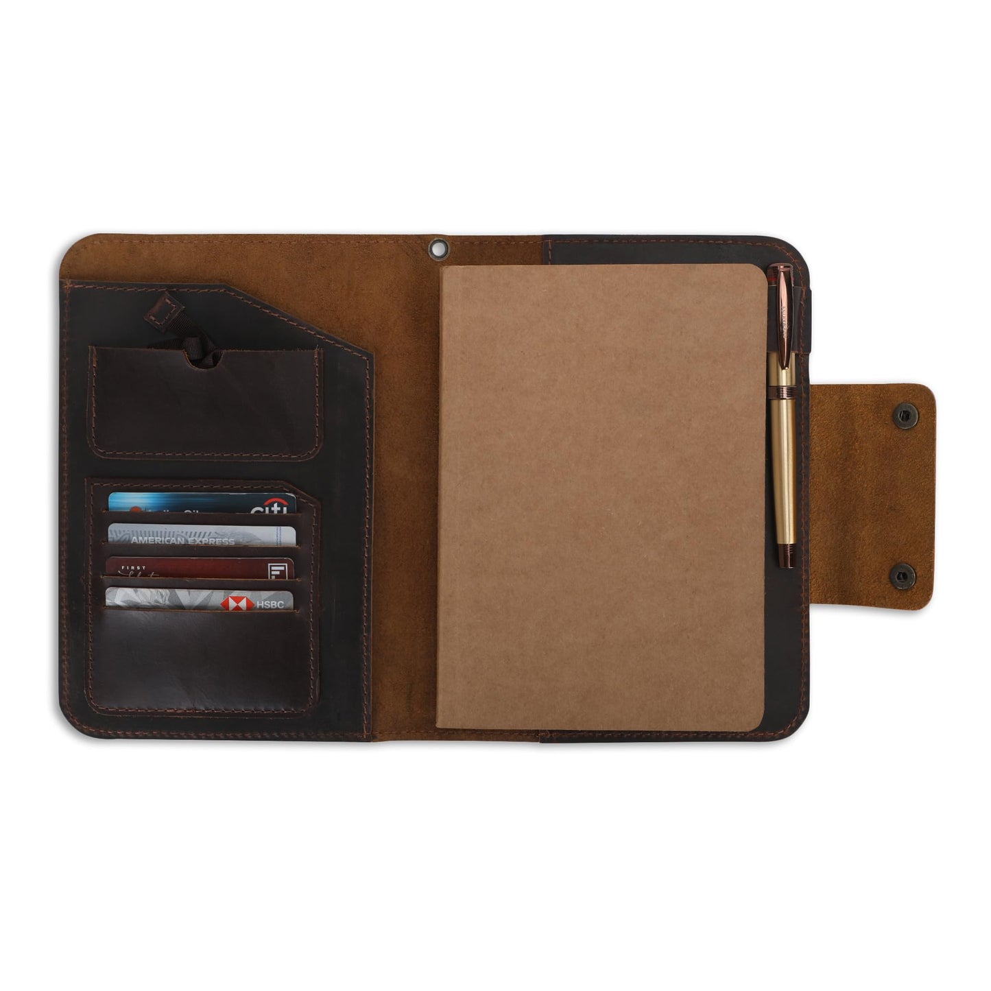 CestAntiQ Rustic Leather Journal Cover for A5 Notebooks (Fits 5.75 x 8.25 Inch & 5.5 x 8.2 Inch) | Premium Full Grain Leather Notebook Cover, Refillable Journal Cover with Pen Loop, 5 Card Slots & Interior Pocket | Leather Planner & Diary Cover (Brown)