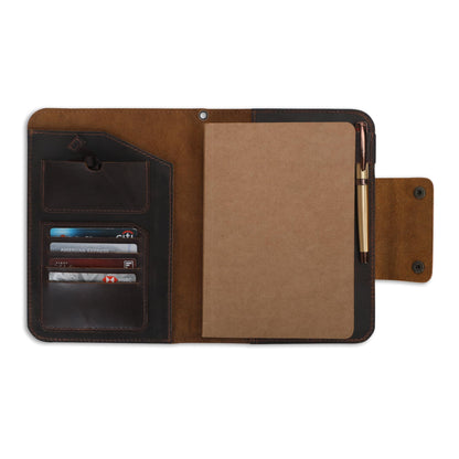 CestAntiQ Rustic Leather Journal Cover for A5 Notebooks (Fits 5.75 x 8.25 Inch & 5.5 x 8.2 Inch) | Premium Full Grain Leather Notebook Cover, Refillable Journal Cover with Pen Loop, 5 Card Slots & Interior Pocket | Leather Planner & Diary Cover (Brown)