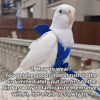 Pet Parrot Bird Harness and Leash, Adjustable Training Design Anti-Bite, Bird Nylon Rope with Cute Wing for Lovebird Budgie African Grey Macaw Conure (Blue,Pigeon)
