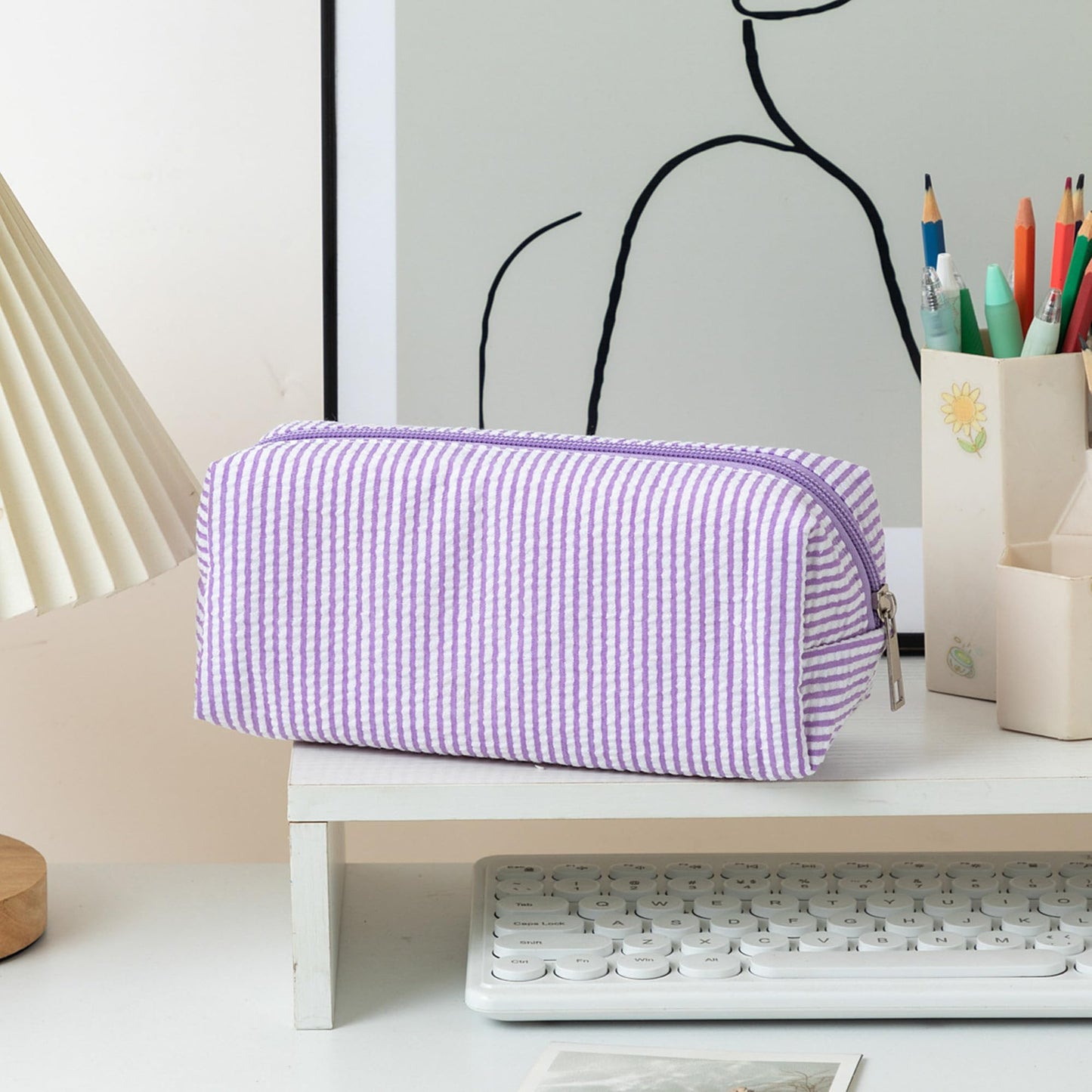 OZAOZ Cute Pencil Case Capacity Pencil Pouch Aesthetic Pen Bag Office Stationery Organizer Simple Sturdy Multifunctional Cosmetic Pouch (purple)