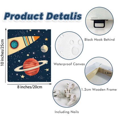 KAIRNE Rocket Outer Space Decor,Solar System Wall Art,The Planets Hanging Decor,Rocket Artwork Paintings out of space decor for Boys Bedroom Toddler Kids Room Classroom Decoration