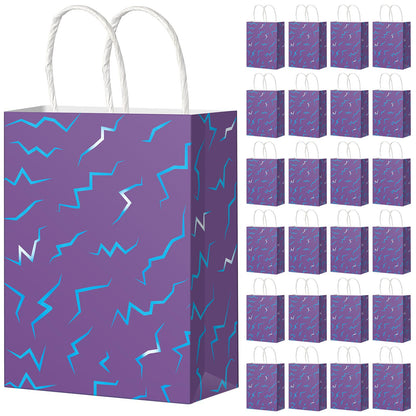 Hauwellter 24 Pcs Kpop Party Favor Bags, Purple and Blue K Pop Themed Kraft Paper Gift Bags with Handles, Bulk Goodie Treat Bag for Kpop Disco Halloween Birthday Party Supplies Decorations