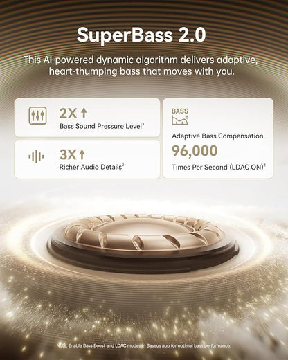 Baseus Bowie MC1 Pro Open Ear Clip-On Headphones, Hi-Res LDAC & HiFi4 Acoustic Sound, 5g Ultra-Lightweight Comfort, SuperBass 2.0, DNN 4-Mic AI Clear Calls, IP67 Waterproof, Bluetooth 6.0 (Titanium)