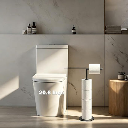 NearMoon Bath Toilet Paper Holder Stand- Modern Tissue Roll Holder Standing with Balanced Base, Rustproof Toilet Roll Holder for Bathroom/Kitchen Countertop (Matte Black, Metal Base)
